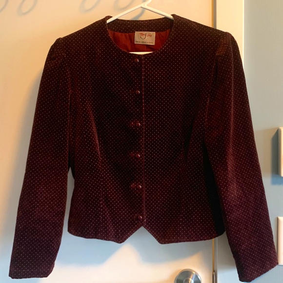 TanJay Jackets & Blazers - TanJay Burgundy Velvet Cropped Blazer